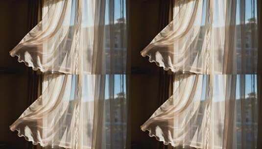 飘动的白色窗帘室内场景高清在线视频素材下载