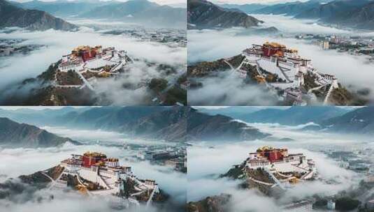 拉萨布达拉宫云雾环绕全景高清在线视频素材下载