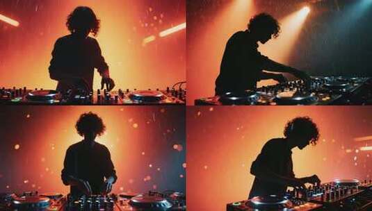 DJ在动感场景中操作混音台高清在线视频素材下载
