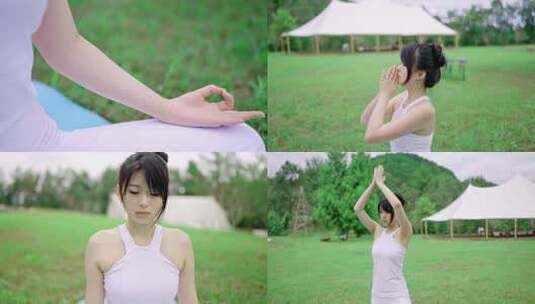 美女公园户外瑜伽健身锻炼高清在线视频素材下载