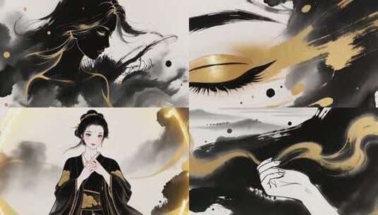 中国风水墨古代女子高清在线视频素材下载