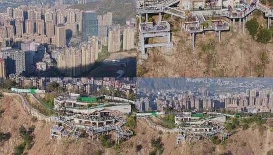 四川攀枝花市东华山山顶咖啡馆与后面城市高清在线视频素材下载