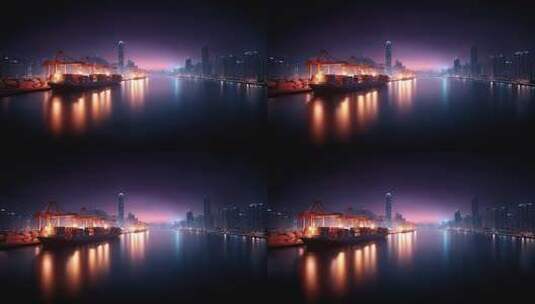 璀璨夜色下港口货轮的繁忙景象高清在线视频素材下载
