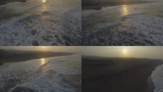 航拍日落时的海浪景观高清在线视频素材下载