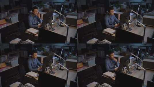 在办公室加班的商务男士高清在线视频素材下载