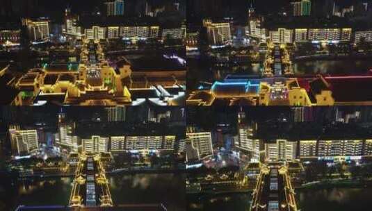 贵州铜仁古城夜景灯光航拍高清在线视频素材下载