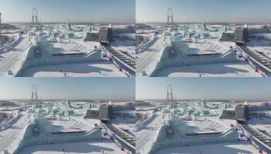4k第23届哈尔滨冰雪大世界航拍高清在线视频素材下载