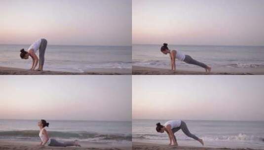 女人在海滩上做瑜伽高清在线视频素材下载