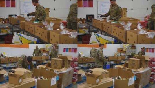 士兵在仓库分发食物高清在线视频素材下载