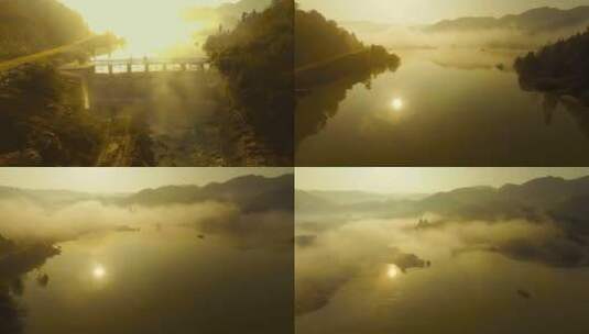 小桥视频冬季早晨金色朝阳逆光小桥湖水高清在线视频素材下载