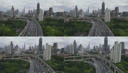上海延安高架桥最新航拍原素材高清在线视频素材下载