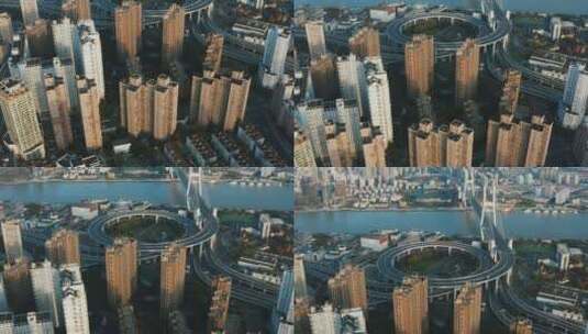 上海南浦大桥摇镜头浦东无人街道高清在线视频素材下载