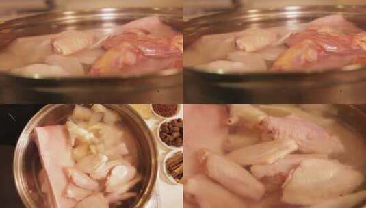 【镜头合集】锅中加水炖肉焯水去血沫高清在线视频素材下载