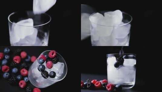 蓝莓桑葚树莓雪碧苏打水夏季饮料视频高清在线视频素材下载