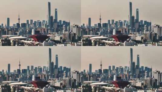4K航拍上海高楼大厦长焦城市东方明珠中国馆高清在线视频素材下载