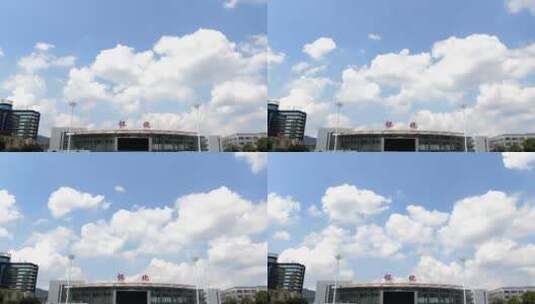航拍城市蓝天白云延时摄影高清在线视频素材下载
