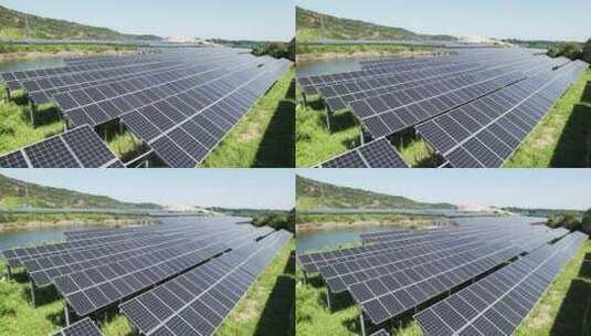 航拍湖州德清农田上的光伏太阳能电池板高清在线视频素材下载