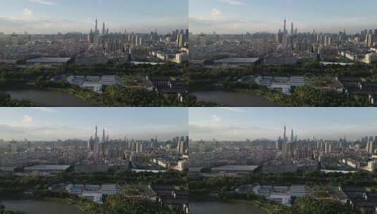 远看广州市中心广州塔珠江新城航拍高清在线视频素材下载