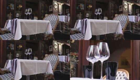餐桌上摆放的酒杯特写高清在线视频素材下载