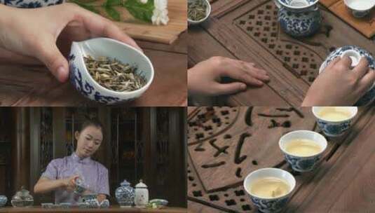 传统文化美女泡茶喝茶高清在线视频素材下载