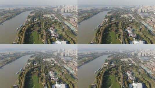 城市航拍南京夹江湿地公园高清在线视频素材下载