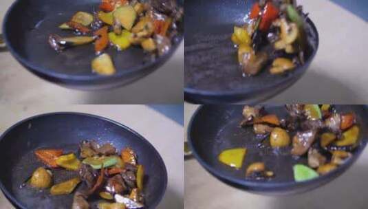 在锅里煎蔬菜的镜头高清在线视频素材下载
