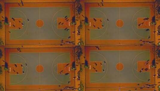 航拍灯光球场上打篮球高清在线视频素材下载