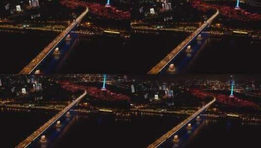 武汉长江大桥夜景航拍高清在线视频素材下载