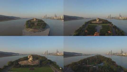 湖南长沙航拍 橘子洲头 伟人雕塑 湘江 城市高清在线视频素材下载