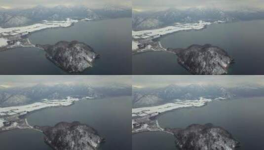 日本北海道屈斜路湖冬季雪景航拍风光高清在线视频素材下载