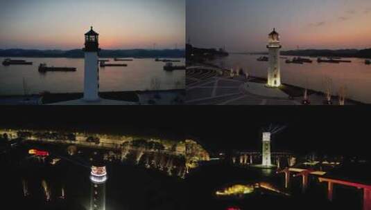 湖北宜昌·灯塔广场白转夜合集高清在线视频素材下载