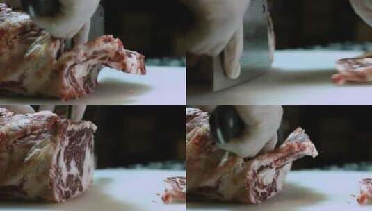 厨师手切牛排雪花大片肉烤肉肥瘦相间牛肉高清在线视频素材下载