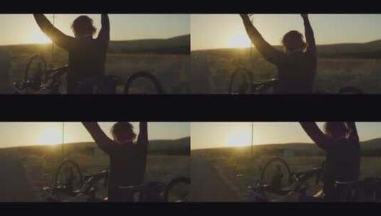 黄昏时分运动员在户外骑自行车高清在线视频素材下载