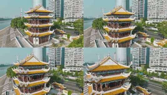 湖北宜昌城市镇江阁航拍4K高清在线视频素材下载