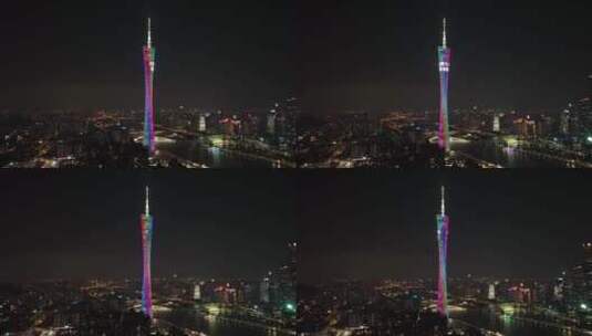 广州地标广州塔夜景航拍高清在线视频素材下载