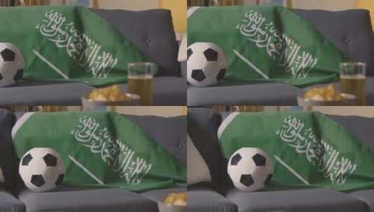 沙发上的沙特阿拉伯国旗特写高清在线视频素材下载