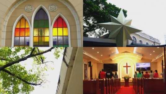 广州荔湾区沙面岛租界沙面公园基督教堂高清在线视频素材下载