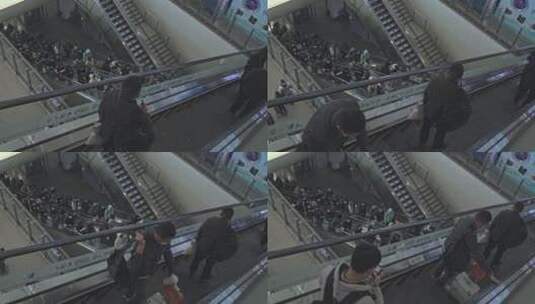 2023年春运上海虹桥火车站密集人流上电梯高清在线视频素材下载