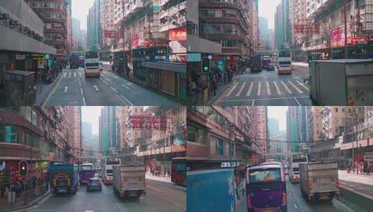 香港双层观光巴士顶层视角高清在线视频素材下载
