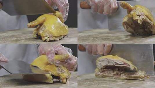 广东美食白切鸡斩块切件高清在线视频素材下载