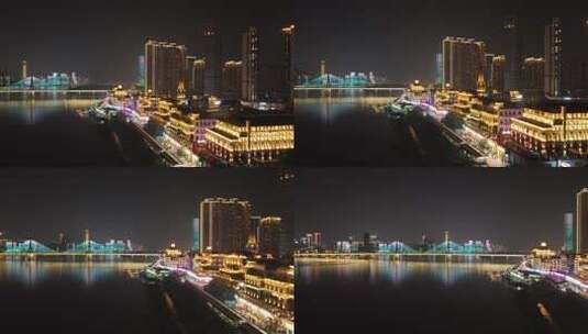 长沙渔人码头夜景航拍高清在线视频素材下载