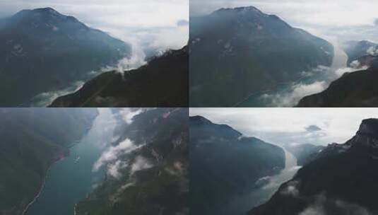 航拍长江三峡之巅云雾缭绕高清在线视频素材下载