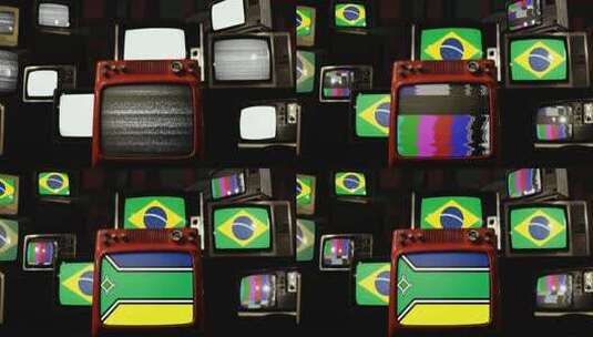 老电视上播放着巴西国旗高清在线视频素材下载