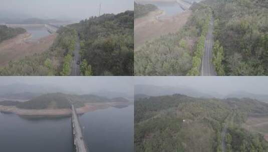 烟雨蒙蒙下充满梦幻的湖州莫干山裸心堡航拍高清在线视频素材下载