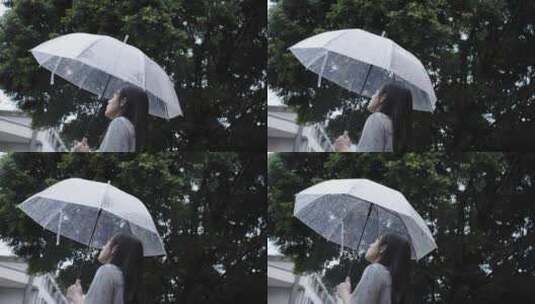 雨天撑伞的女孩高清在线视频素材下载