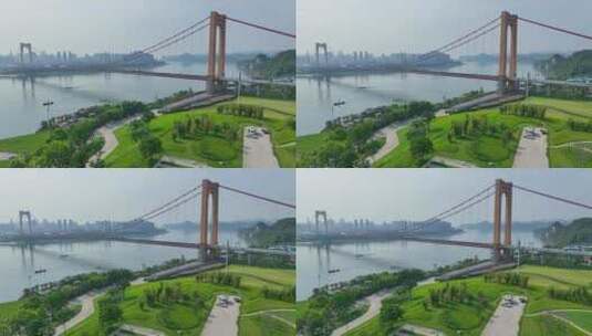 航拍宜昌至喜长江大桥高清在线视频素材下载