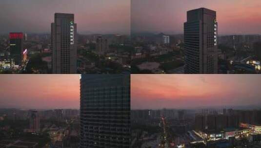 航拍宜昌城市建筑夜景晚霞高清在线视频素材下载