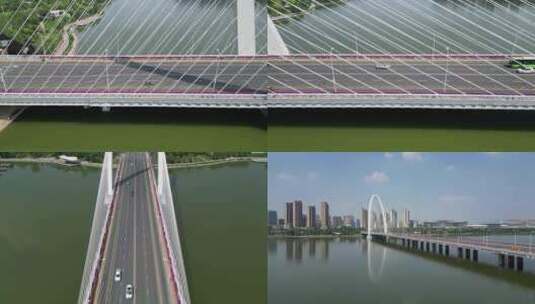 西安后海浐灞彩虹桥灞河景区休闲航拍2高清在线视频素材下载
