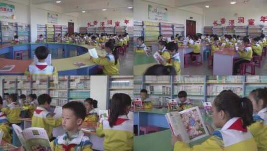 小学生在阅览室读书高清在线视频素材下载