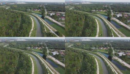 有种植园的马来人村附近的河流上空高清在线视频素材下载